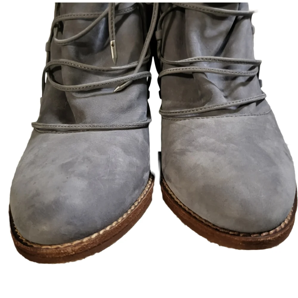 Sam Edelman "Millard" Greyish-Blue Leather Zip Ankle Boot & LaceUp & Aro… - Picture 3 of 5